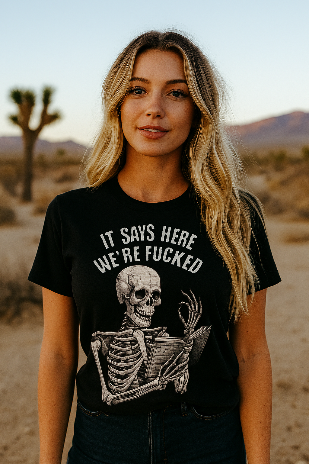 It Says Here We're Fucked Skeleton Tee - Comfort Colors 1717