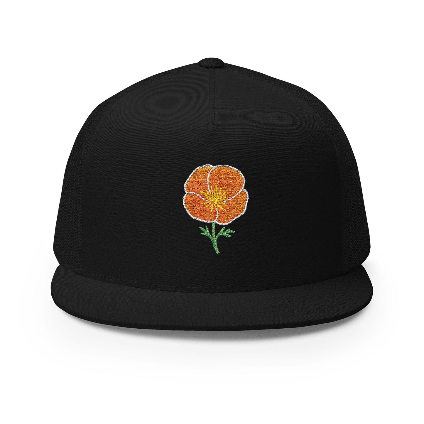 Embroidered California Poppy Snapback Trucker Hat