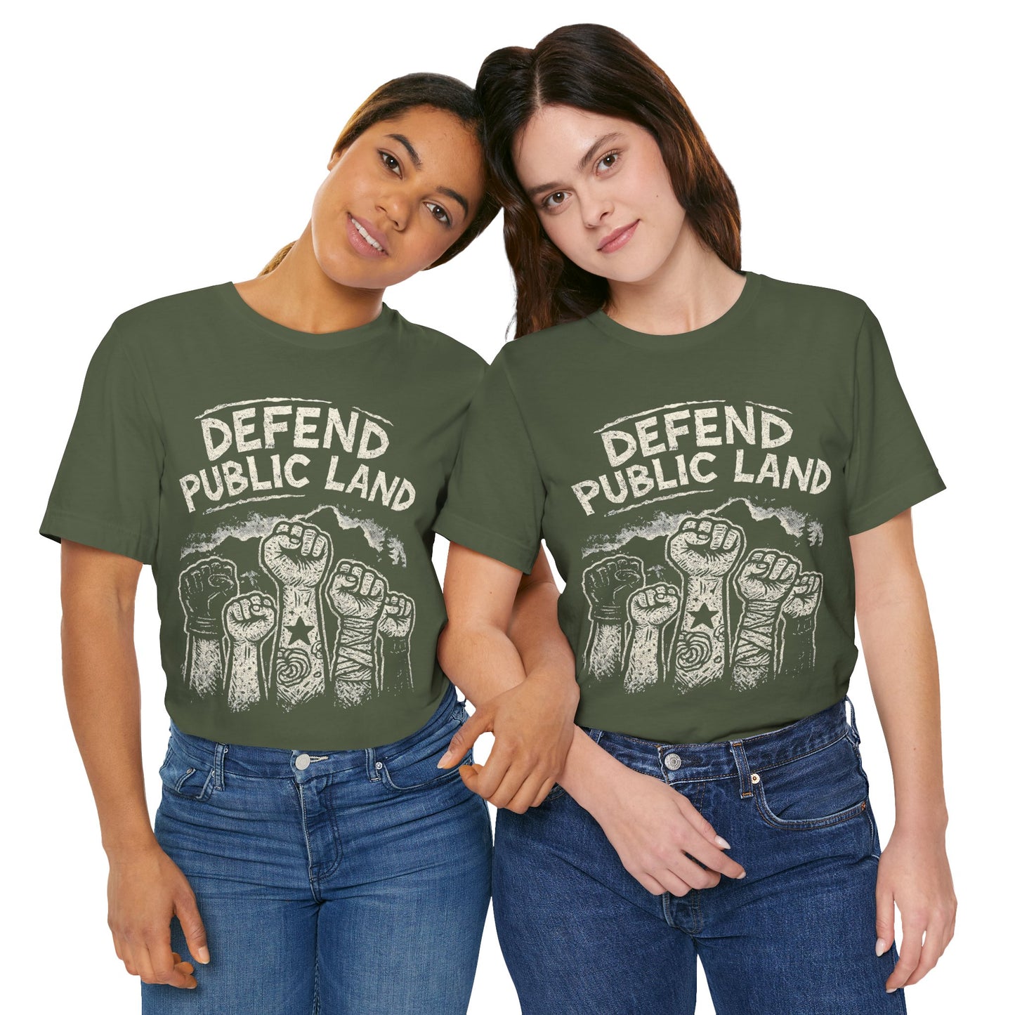 Defend Public Land, Fists Raised T-shirt - - Bella+Canvas Jersey
