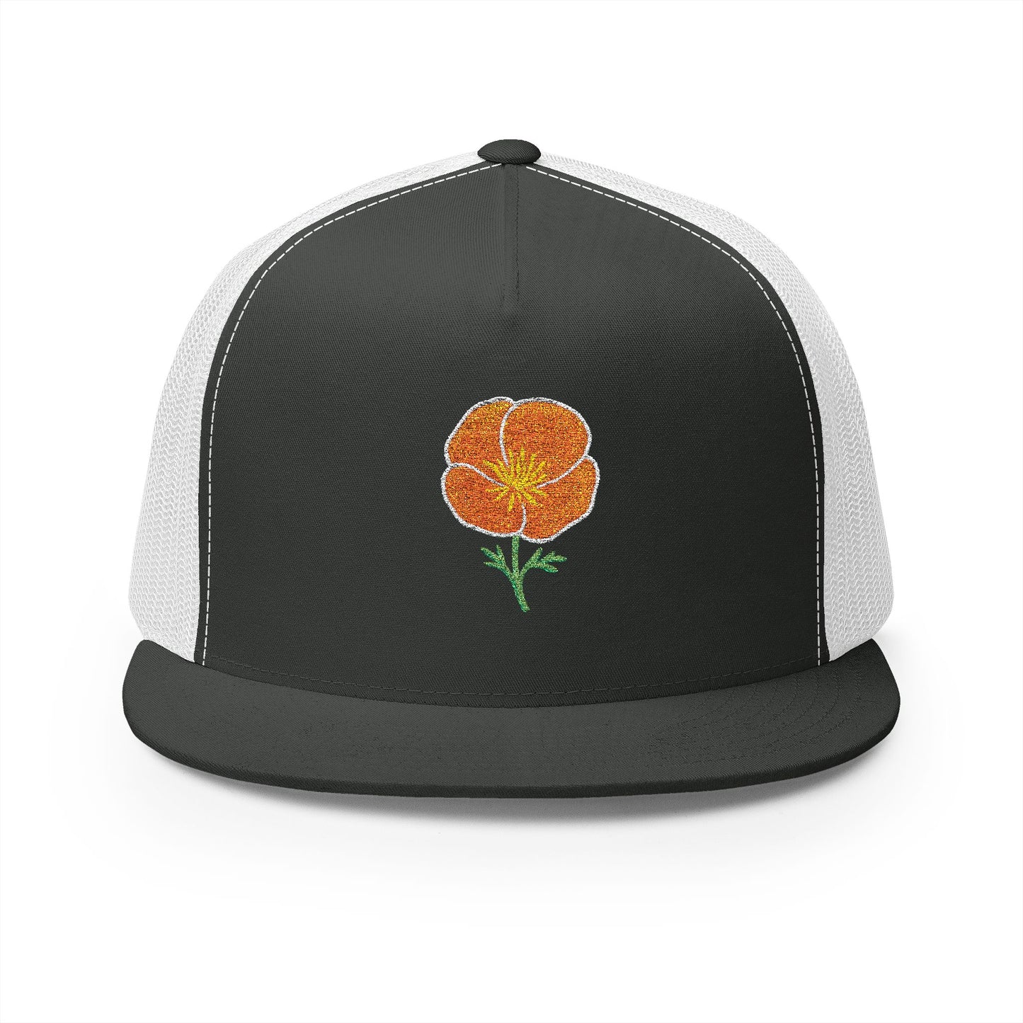 Embroidered California Poppy Snapback Trucker Hat