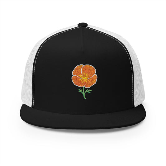 Embroidered California Poppy Snapback Trucker Hat