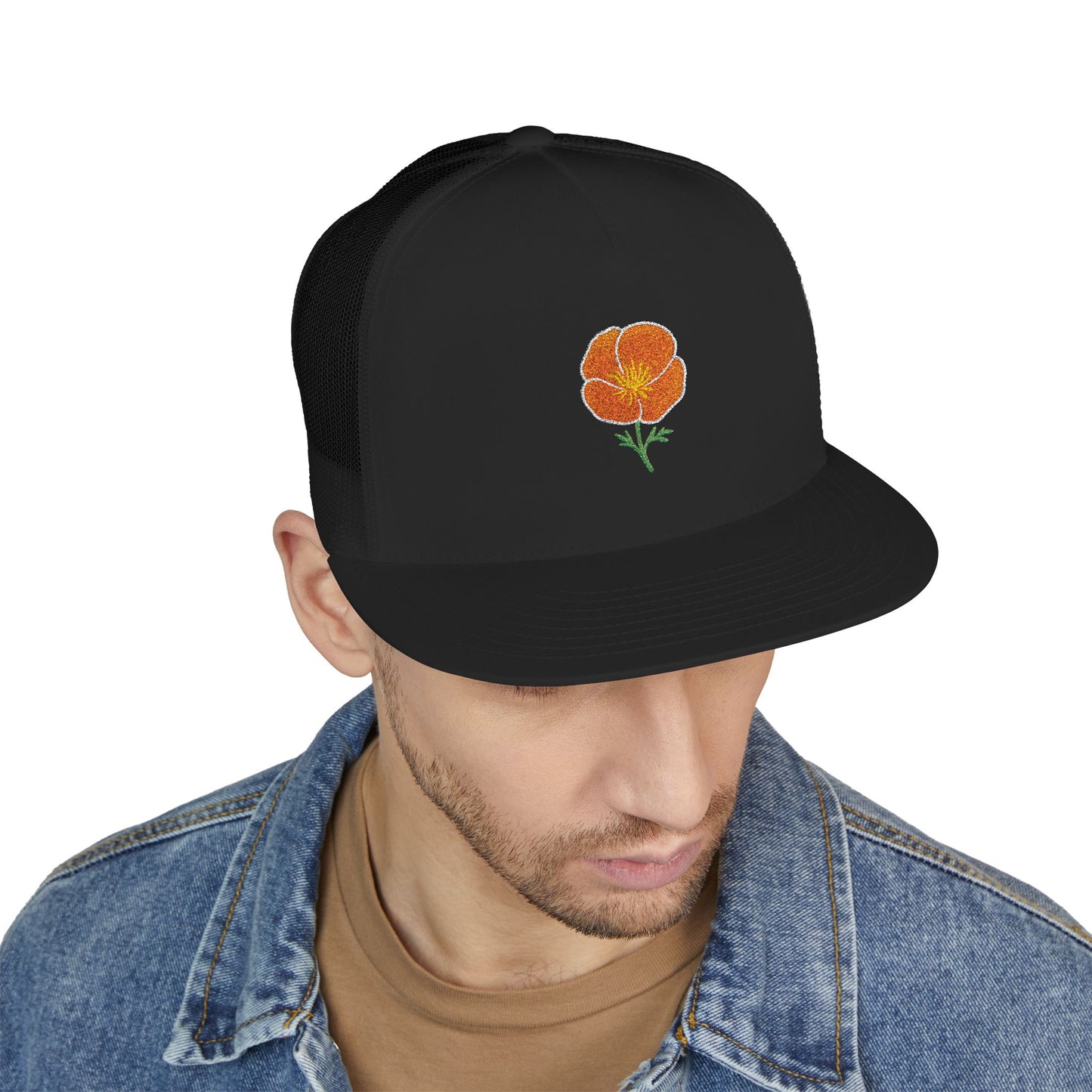 Embroidered California Poppy Snapback Trucker Hat